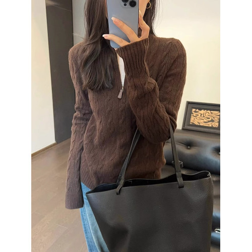 美拉德半拉鍊立領麻花針織衫女秋冬高級感內搭打底毛衣半高領上衣 美拉德半拉鍊立領麻花針織衫女秋冬高級感內搭打底毛衣半高領上衣