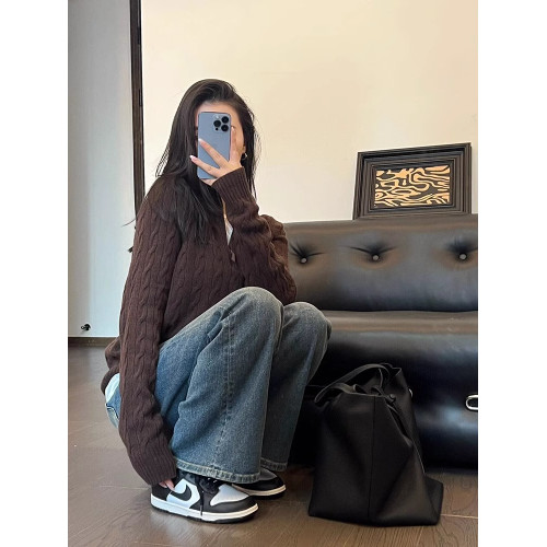 美拉德半拉鍊立領麻花針織衫女秋冬高級感內搭打底毛衣半高領上衣 美拉德半拉鍊立領麻花針織衫女秋冬高級感內搭打底毛衣半高領上衣