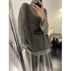 韓國東大門秋季新款慵懶拍檔小口袋紋理針織背心馬甲女外搭毛衣潮