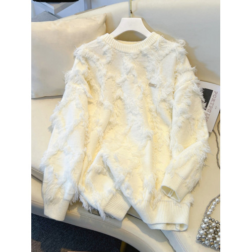 2025秋冬新款時尚高級感流蘇黑色毛衣大碼女裝寬松慵懶針織衫上衣