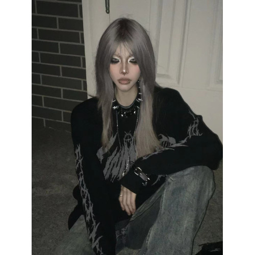 溼體WETBODY 原創小衆暗黑寬松套頭毛衣哥特中性街頭上衣女