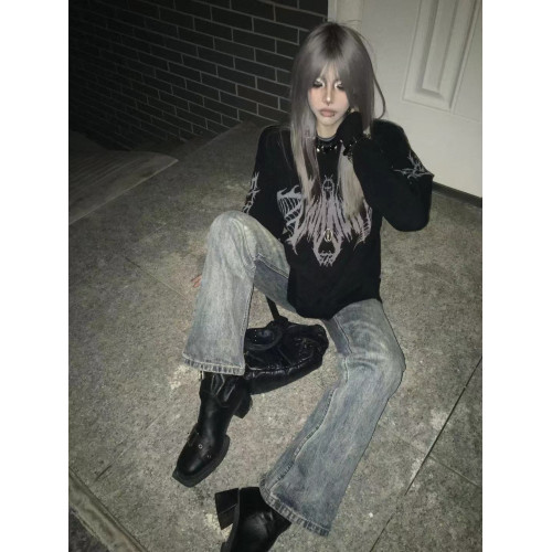 溼體WETBODY 原創小衆暗黑寬松套頭毛衣哥特中性街頭上衣女