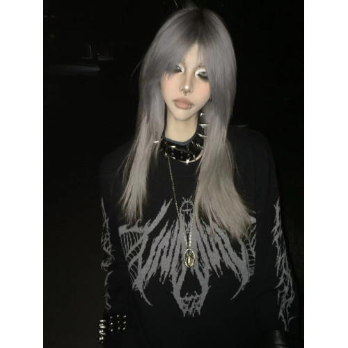 溼體WETBODY 原創小衆暗黑寬松套頭毛衣哥特中性街頭上衣女