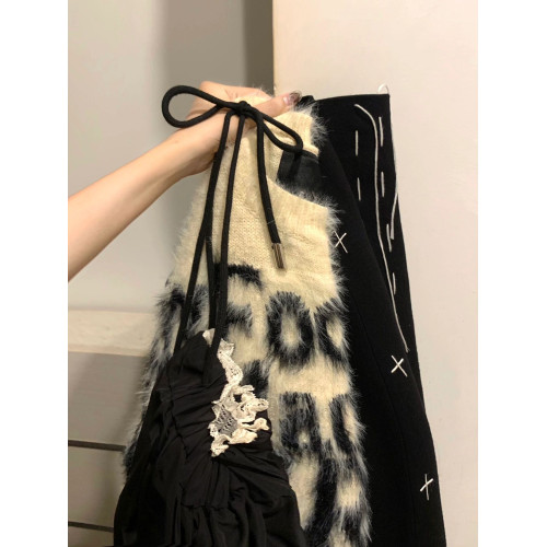 美式國潮字母提花圓領海馬毛情侶毛衣秋冬小衆針織衫加厚寬松上衣