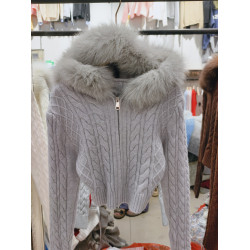 輕奢皮草毛領針織毛衣開衫秋冬時髦小個子真狐狸毛連帽短款外套女