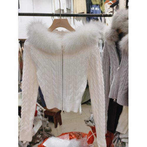 輕奢皮草毛領針織毛衣開衫秋冬時髦小個子真狐狸毛連帽短款外套女