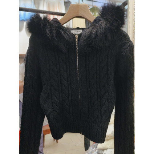 輕奢皮草毛領針織毛衣開衫秋冬時髦小個子真狐狸毛連帽短款外套女