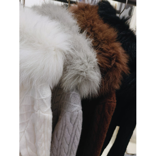 輕奢皮草毛領針織毛衣開衫秋冬時髦小個子真狐狸毛連帽短款外套女