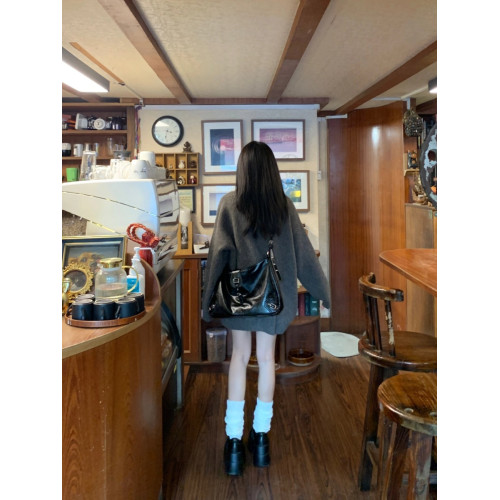 灰色套頭半拉鍊翻領毛衣女秋冬季慵懶風中長款寬松加厚外穿針織衫