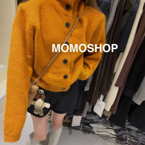 2025冬裝新款慵懶風藍色高領開衫毛衣女寬松長袖針織外套