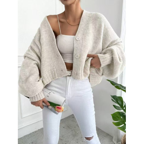 歐美風新款時尚百搭寬松燈籠袖針織毛衣開衫外套 Knitted sweater