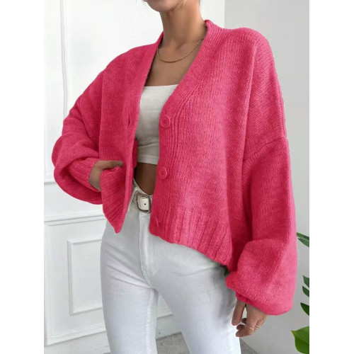 歐美風新款時尚百搭寬松燈籠袖針織毛衣開衫外套 Knitted sweater