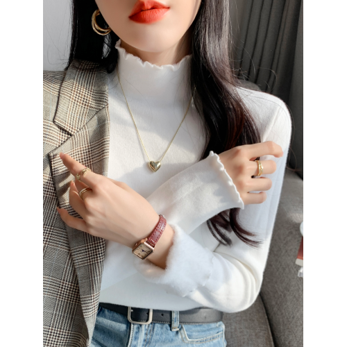 別致木耳邊半高領毛衣女冬季加厚一體絨糯嘰嘰內搭打底衫針織上衣