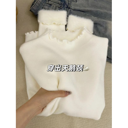 別致木耳邊半高領毛衣女冬季加厚一體絨糯嘰嘰內搭打底衫針織上衣