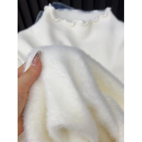 別致木耳邊半高領毛衣女冬季加厚一體絨糯嘰嘰內搭打底衫針織上衣