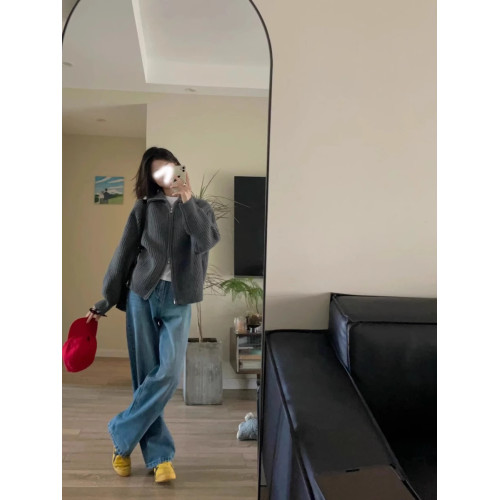 美式雙拉鍊毛衣女慵懶風針織開衫2025秋季加厚高領上衣肌理感外套