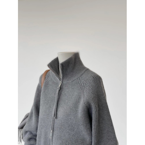 雙拉鍊高領加厚針織上衣外套女2025秋季寬鬆設計感插肩袖毛衣開衫