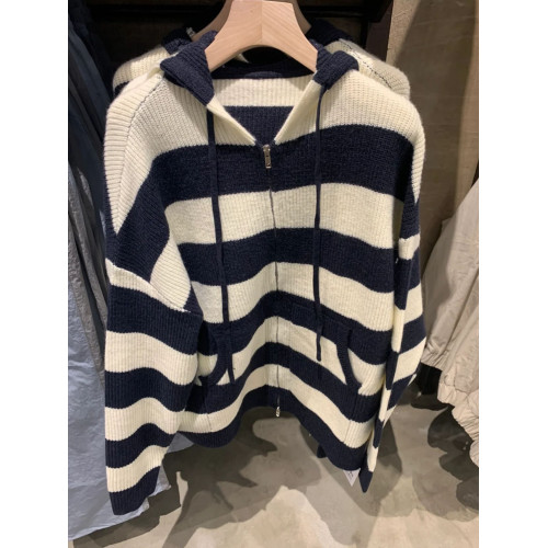 高品質!慵懶風連帽拉鍊毛衣開衫女外套秋裝寬松加厚條紋長袖針織 高品質!慵懶風連帽拉鍊毛衣開衫女外套秋裝寬松加厚條紋長袖針織