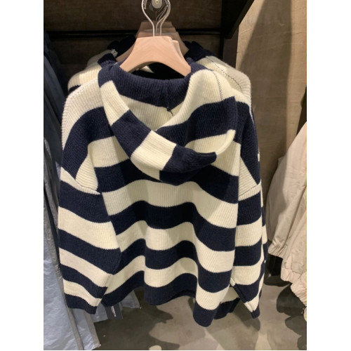 高品質!慵懶風連帽拉鍊毛衣開衫女外套秋裝寬松加厚條紋長袖針織 高品質!慵懶風連帽拉鍊毛衣開衫女外套秋裝寬松加厚條紋長袖針織