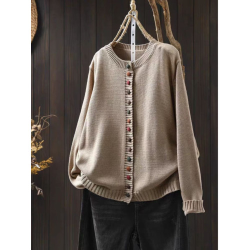 彩色紐釦棉線毛衣開衫女2025早春寬松文藝休閒減齡單排釦針織外套 彩色紐釦棉線毛衣開衫女2025早春寬松文藝休閒減齡單排釦針織外套