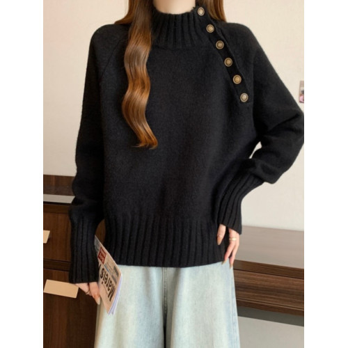 2025秋冬新款半高領灰色毛衣上衣大碼女裝胖mm寬鬆慵嬾加厚針織衫