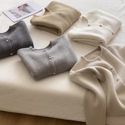 實拍◆法式老錢風挺濶纖細北極絨寬鬆撞色小圓釦百搭外套毛衣開衫