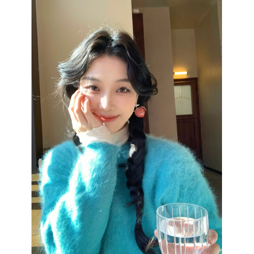 藍色水貂絨套頭毛衣女冬季加厚軟糯奶fufu寬松慵懶風毛茸茸針織衫 藍色水貂絨套頭毛衣女冬季加厚軟糯奶fufu寬松慵懶風毛茸茸針織衫