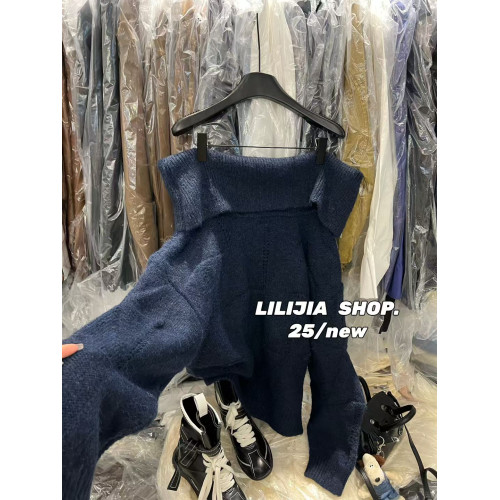 韓國東大門2025秋季新款時尚性感寬松一字領露肩長袖針織衫女毛衣 韓國東大門2025秋季新款時尚性感寬松一字領露肩長袖針織衫女毛衣