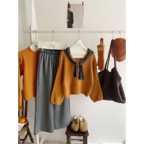 復古氣質顯白橘色V領小標軟糯毛衣女冬寬松慵懶休閒長袖針織上衣 復古氣質顯白橘色V領小標軟糯毛衣女冬寬松慵懶休閒長袖針織上衣