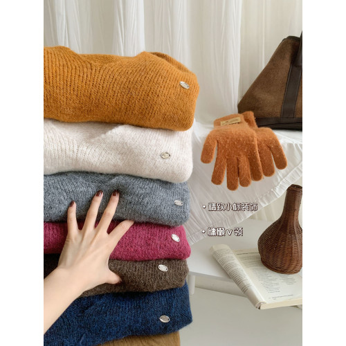 復古氣質顯白橘色V領小標軟糯毛衣女冬寬松慵懶休閒長袖針織上衣 復古氣質顯白橘色V領小標軟糯毛衣女冬寬松慵懶休閒長袖針織上衣