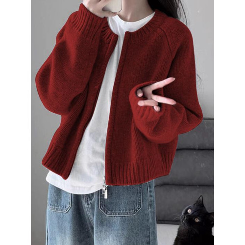 針織開衫毛衣外套女秋冬爆款聖誕新年紅色寬松外搭休閒拉鍊上衣潮 針織開衫毛衣外套女秋冬爆款聖誕新年紅色寬松外搭休閒拉鍊上衣潮