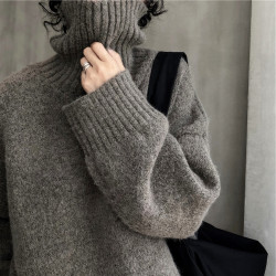 復古外穿慵懶風加厚高領套頭毛衣女冬季爆款寬松休閒長袖針織上衣