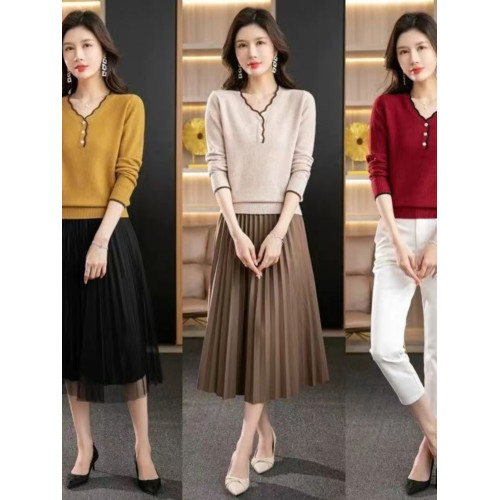 花邊套頭V領毛衣女秋季新款慵懶軟糯針織打底衫寬松外穿內搭上衣 花邊套頭V領毛衣女秋季新款慵懶軟糯針織打底衫寬松外穿內搭上衣