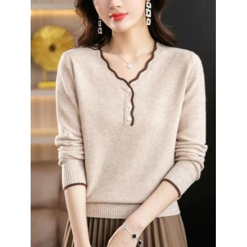 花邊套頭V領毛衣女秋季新款慵懶軟糯針織打底衫寬松外穿內搭上衣 花邊套頭V領毛衣女秋季新款慵懶軟糯針織打底衫寬松外穿內搭上衣