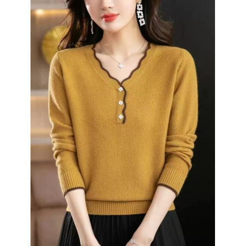 花邊套頭V領毛衣女秋季新款慵懶軟糯針織打底衫寬松外穿內搭上衣 花邊套頭V領毛衣女秋季新款慵懶軟糯針織打底衫寬松外穿內搭上衣