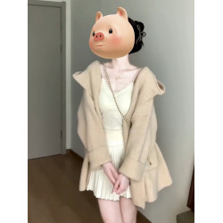 2025新款韓系慵懶風中長款毛衣外套女秋冬高級感連帽針織開衫上衣