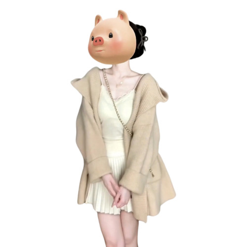 2025新款韓系慵懶風中長款毛衣外套女秋冬高級感連帽針織開衫上衣 2025新款韓系慵懶風中長款毛衣外套女秋冬高級感連帽針織開衫上衣