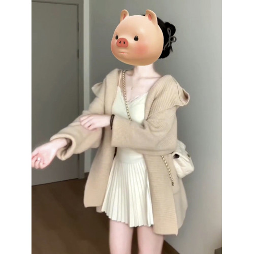 2025新款韓系慵懶風中長款毛衣外套女秋冬高級感連帽針織開衫上衣 2025新款韓系慵懶風中長款毛衣外套女秋冬高級感連帽針織開衫上衣