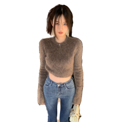 春秋季新款高腰短款馬海毛毛衣女設計感小衆別致辣妹內搭上衣chic