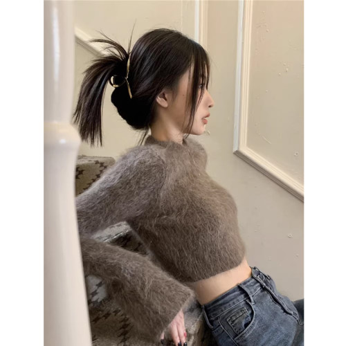 春秋季新款高腰短款馬海毛毛衣女設計感小衆別致辣妹內搭上衣chic 春秋季新款高腰短款馬海毛毛衣女設計感小衆別致辣妹內搭上衣chic