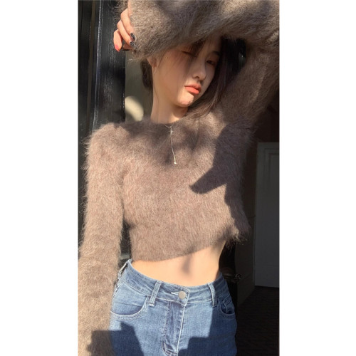 春秋季新款高腰短款馬海毛毛衣女設計感小衆別致辣妹內搭上衣chic 春秋季新款高腰短款馬海毛毛衣女設計感小衆別致辣妹內搭上衣chic