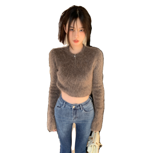 春春季新款高腰短款馬海毛毛衣女設計感小衆別致辣妹內搭上衣chic