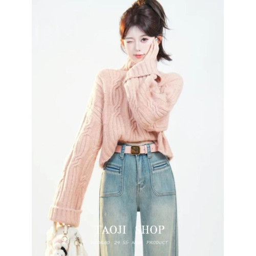 韓系甜美減齡軟糯麻花高領毛衣冬季高級感加厚內搭外穿針織衫上衣 韓系甜美減齡軟糯麻花高領毛衣冬季高級感加厚內搭外穿針織衫上衣