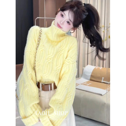 韓系甜美減齡軟糯麻花高領毛衣冬季高級感加厚內搭外穿針織衫上衣 韓系甜美減齡軟糯麻花高領毛衣冬季高級感加厚內搭外穿針織衫上衣