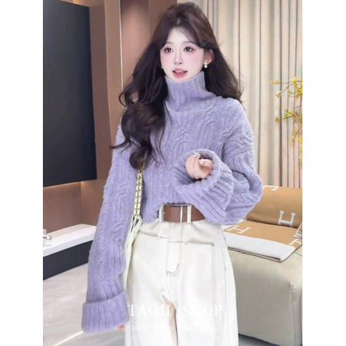 韓系甜美減齡軟糯麻花高領毛衣冬季高級感加厚內搭外穿針織衫上衣 韓系甜美減齡軟糯麻花高領毛衣冬季高級感加厚內搭外穿針織衫上衣