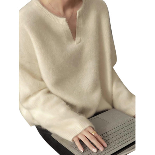 浣熊絨白色v領毛衣女秋冬季小個子寬松慵懶風內搭針織衫打底上衣 浣熊絨白色v領毛衣女秋冬季小個子寬松慵懶風內搭針織衫打底上衣