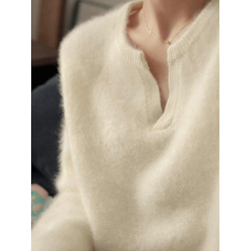 浣熊絨白色v領毛衣女秋冬季小個子寬松慵懶風內搭針織衫打底上衣 浣熊絨白色v領毛衣女秋冬季小個子寬松慵懶風內搭針織衫打底上衣