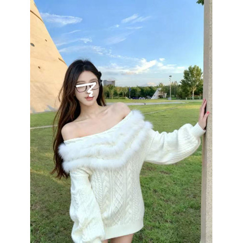 絕美一字肩毛毛領針織毛衣女秋冬巨好看慵懶氣質純欲寬松套頭上衣 絕美一字肩毛毛領針織毛衣女秋冬巨好看慵懶氣質純欲寬松套頭上衣