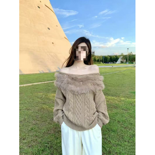 絕美一字肩毛毛領針織毛衣女秋冬巨好看慵懶氣質純欲寬松套頭上衣 絕美一字肩毛毛領針織毛衣女秋冬巨好看慵懶氣質純欲寬松套頭上衣