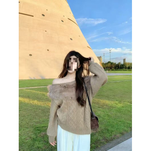 絕美一字肩毛毛領針織毛衣女秋冬巨好看慵懶氣質純欲寬松套頭上衣 絕美一字肩毛毛領針織毛衣女秋冬巨好看慵懶氣質純欲寬松套頭上衣
